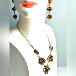 Navajo Handcrafted Marked Silver 925 Tiger’s Eye Necklace & Earrings Set